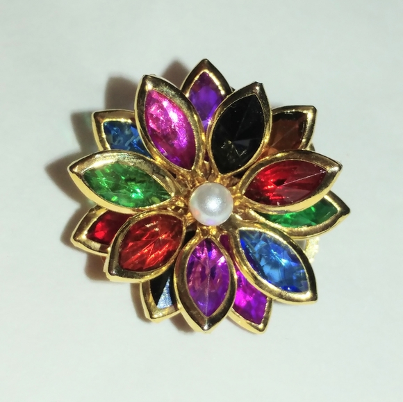 MULTI-COLOR NAVETTE CLUSTER EARRINGS - VINTAGE CLIP-ON - Picture 2 of 5